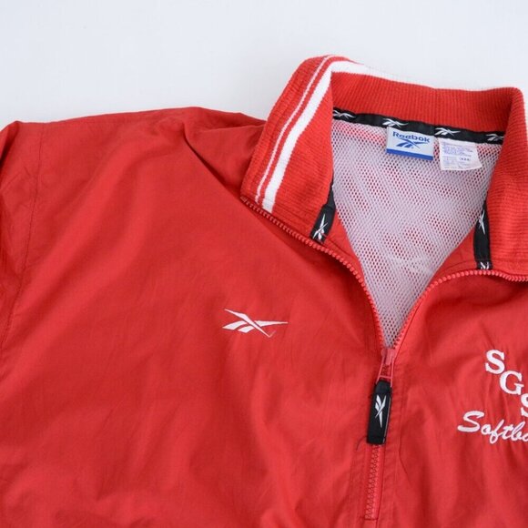 Vintage Reebok Red White Half Zip Nylon Lined Pull Over Windbreaker Jacket Large - Picture 11 of 11
